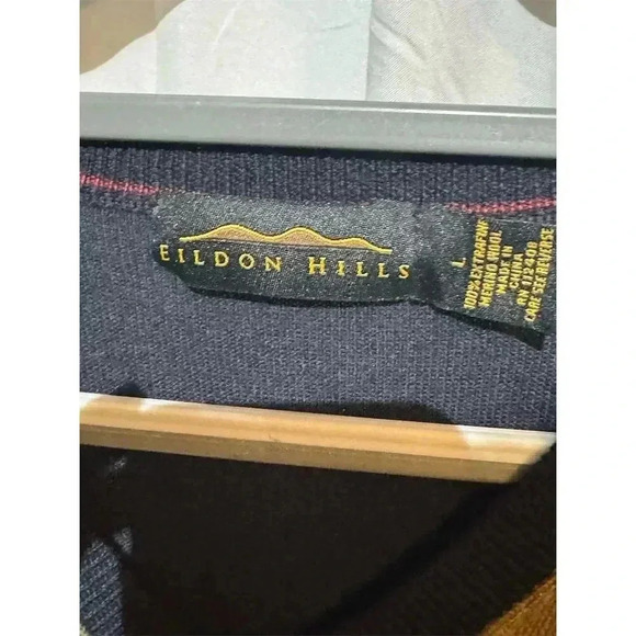 Eildon Hills Argyle Extrafine Merino Wool VNeck Sweater Multicolor  L Academia - Picture 4 of 9